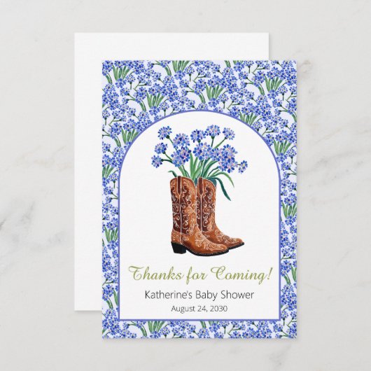 ハウディベビーブルーボンネットカウボーイベビーシャワー サンキューカード (正面/裏面)