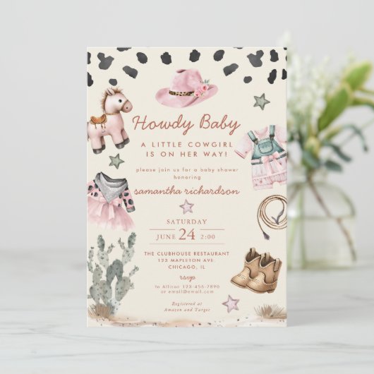 ハウディベビーリトル女性のカーボーイベビーシャワー 招待状 (スタンド正面)