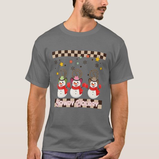 ハウディホリデークリスマスレトロクリスマス雪だるまセント Tシャツ (正面)