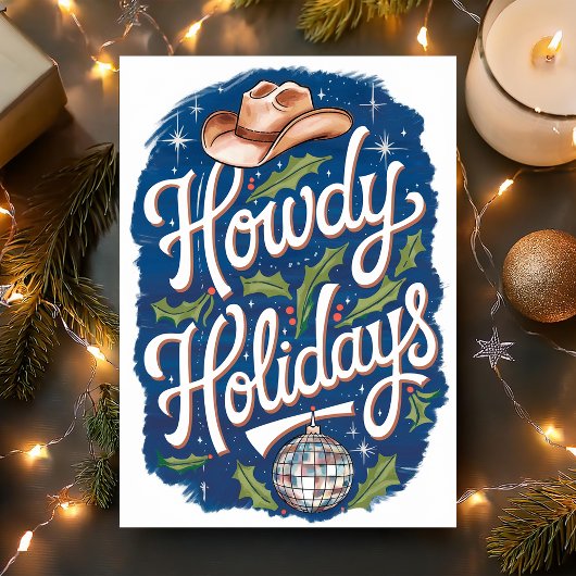ハウディホリデーズカウボーイディスコボールクリスマス シーズンカード
