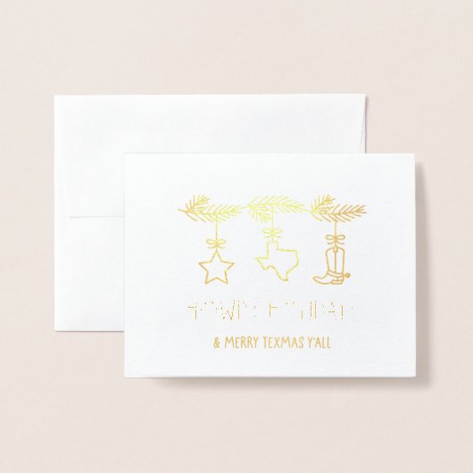 ハウディホリデーズテキサス州クリスマスグリーティングカード 箔カード (封筒付き正面)