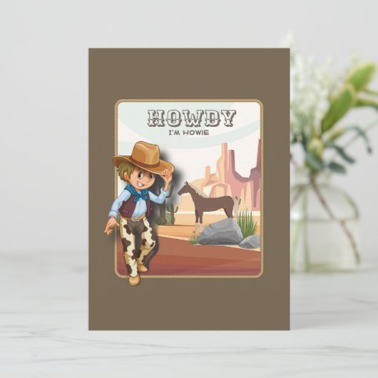 ハウディホーウィーズの最初の誕生日アニマルプリントの招待 招待状 (スタンド正面)