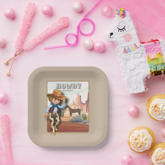 ハウディホーウィーズの最初の誕生日アニマルプリント ペーパープレート (パーティー)