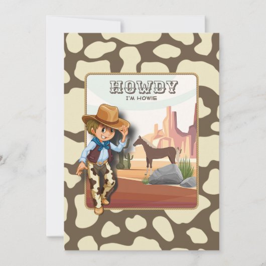 ハウディホーウィーズの最初の誕生日アニマルプリント 招待状 (正面)
