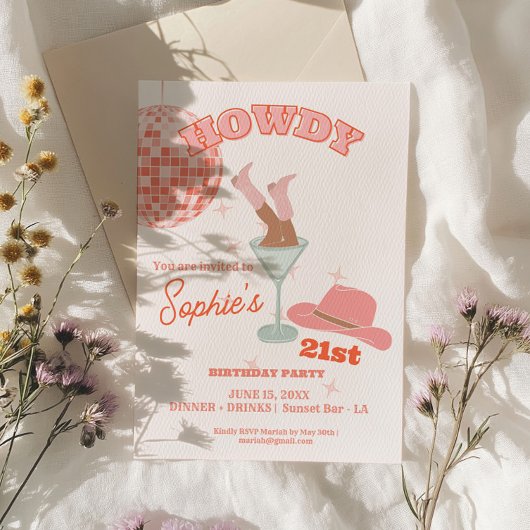 ハウディマルティーニ21歳の誕生日女性のカーボーイ 招待状