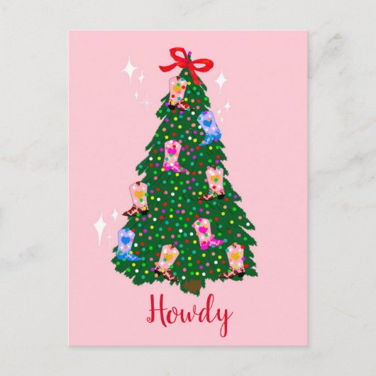 ハウディモダン女性のカーボーイウェスタンブーツクリスマス ポストカード (正面)