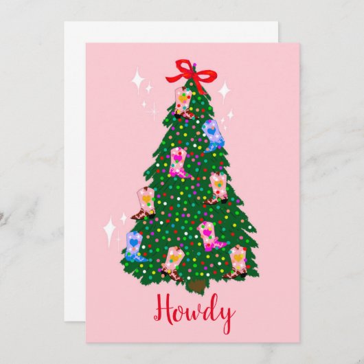 ハウディモダン女性のカーボーイウェスタンブーツクリスマス 招待状 (正面/裏面)