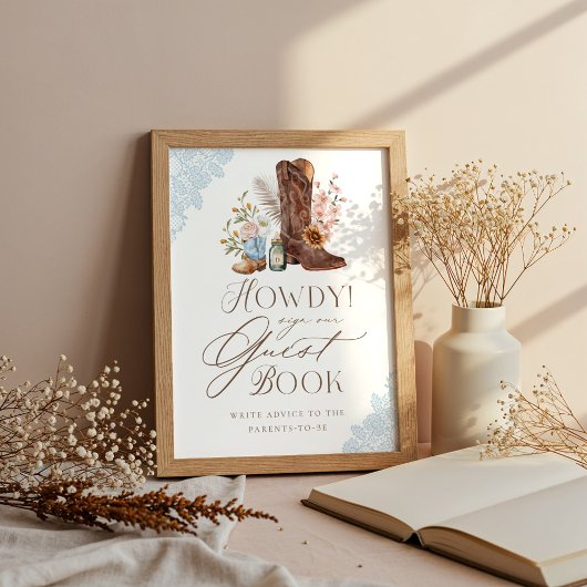 ハウディワイルドウェスタン男の赤ちゃんシャワーゲストブックサイン ポスター