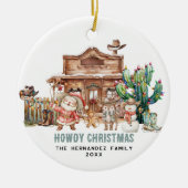 ハウディー クリスマス | 西部の砂漠の楽しい写真 セラミックオーナメント (正面)