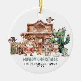 ハウディー クリスマス | 西部の砂漠の楽しい写真 セラミックオーナメント
