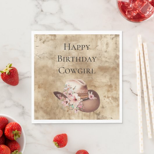 ハウディ女性のカーボーイピンクフローラハットウエスタンシック スタンダードランチョンナプキン (インサイチュ)