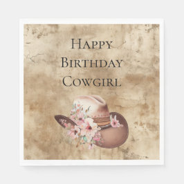 ハウディ女性のカーボーイピンクフローラハットウエスタンシック スタンダードランチョンナプキン
