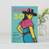 ハウディ30カントリー西漫画ピンク30歳の誕生日 招待状 (スタンド正面)