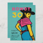 ハウディ30カントリー西漫画ピンク30歳の誕生日 招待状 (正面/裏面)