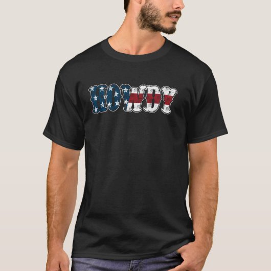 ハウディ アメリカ国旗 カウボーイ おもしろTシャツ 愛国者M Tシャツ (正面)
