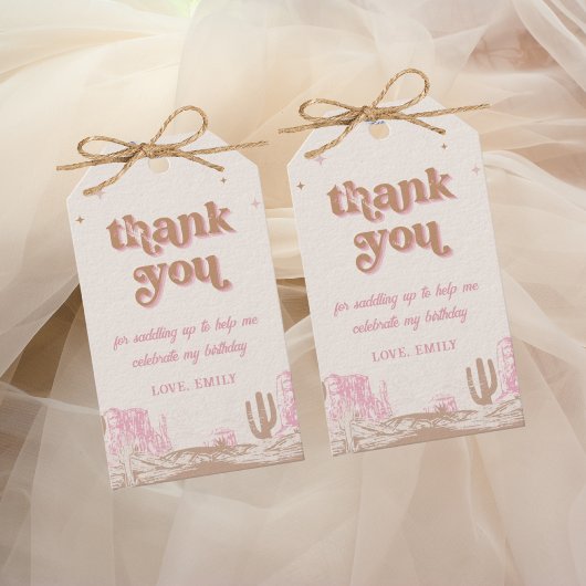 ハウディ!ウエスタンピンク女性のカーボーイ誕生日 ギフトタグ