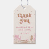 ハウディ!ウエスタンピンク女性のカーボーイ誕生日 ギフトタグ (正面)