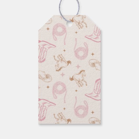 ハウディ!ウエスタンピンク女性のカーボーイ誕生日 ギフトタグ (裏面)