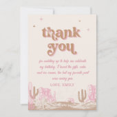 ハウディ！ウエスタンピンク女性のカーボーイ誕生日 サンキューカード (正面)