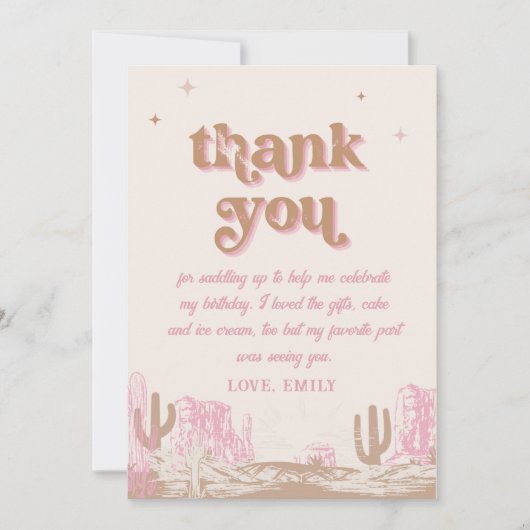ハウディ！ウエスタンピンク女性のカーボーイ誕生日 サンキューカード (正面)