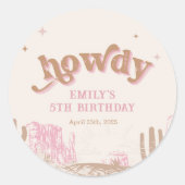 ハウディ！ウエスタンピンク女性のカーボーイ誕生日 ラウンドシール (正面)