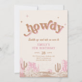 ハウディ！ウエスタンピンク女性のカーボーイ誕生日 招待状 (正面)