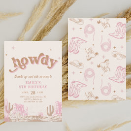 ハウディ！ウエスタンピンク女性のカーボーイ誕生日 招待状