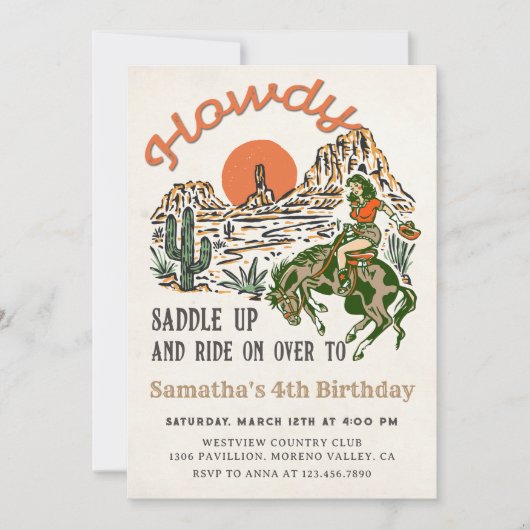 ハウディ！ウエスタンロデオカウボーイ誕生日招待状 招待状 (正面)