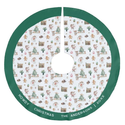 ハウディ・クリスマス | おもしろい西パーソナライズされた ブラッシュドポリエステルツリースカート (正面)