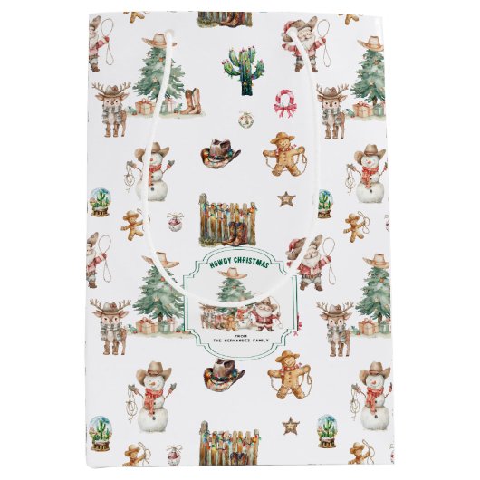 ハウディ・クリスマス | おもしろい西パーソナライズされた ミディアムペーパーバッグ (正面)