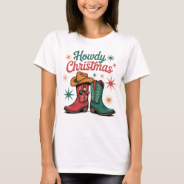 ハウディ・クリスマス・カウボーイブーツ ウエスタン・ホリデー・バイブ Tシャツ
