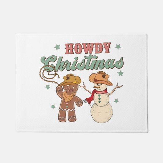 ハウディ クリスマス コウベイ 雪だるま ウェスタン おもしろ ドアマット (正面)
