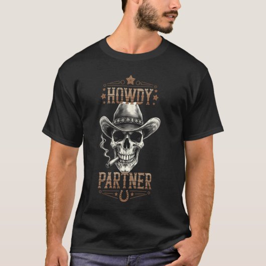 ハウディ・パートナー・カウボーイ・スカルデザイン Tシャツ (正面)