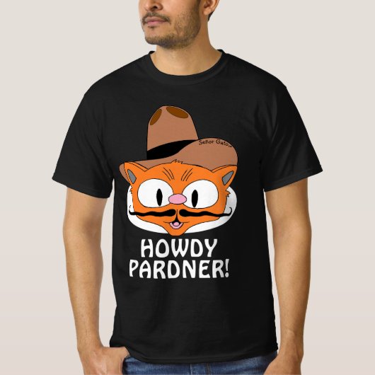 ハウディ パードナー!カウボーイ 口髭 ネコ Tシャツ (正面)