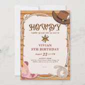ハウディ!女性のカーボーイサドルアップ誕生日招待状 招待状 (正面)