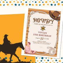 ハウディ！女性のカーボーイサドルアップ誕生日招待状