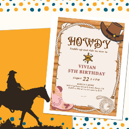 ハウディ！女性のカーボーイサドルアップ誕生日招待状 招待状