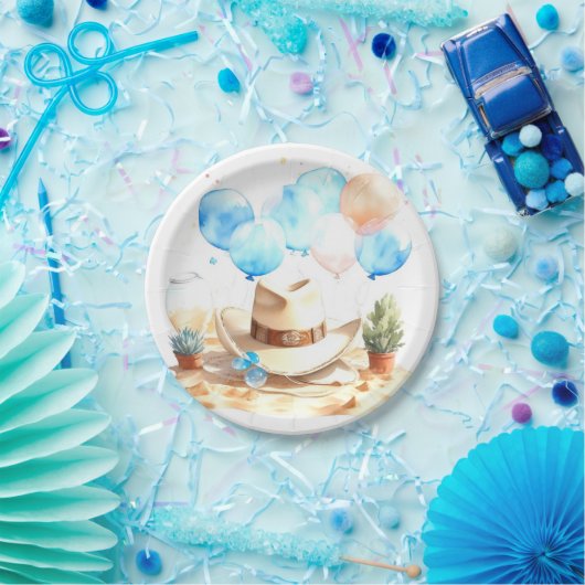 ハウディ、小さな1色カウボーイベビーシャワー ペーパープレート (パーティー)