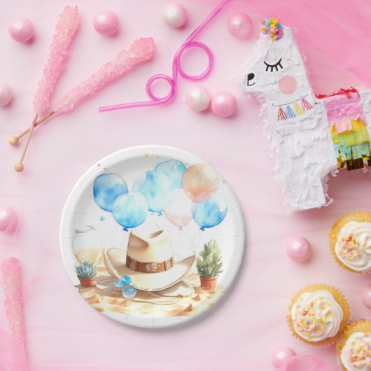 ハウディ、小さな1色カウボーイベビーシャワー ペーパープレート (パーティー)