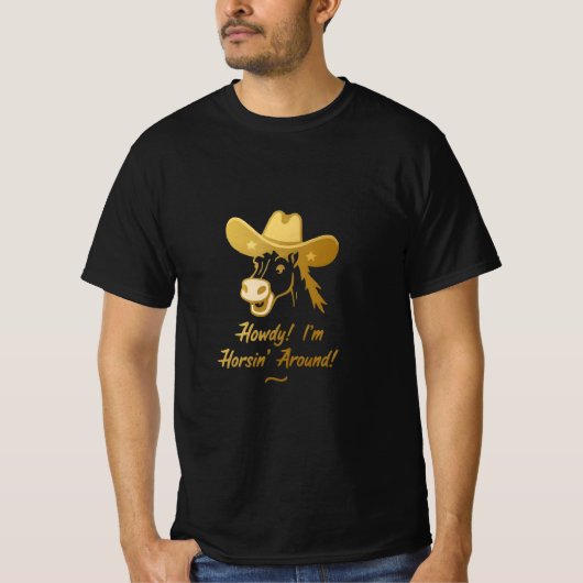 ハウディ！馬鹿騒ぎしてるよ - 笑える馬のカウボーイ・ハット Tシャツ (正面)