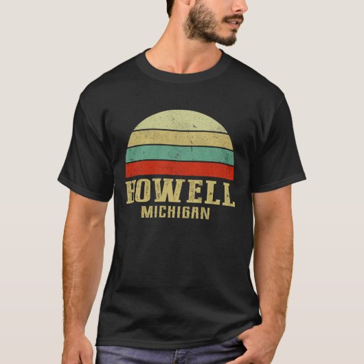 ハウミシガンヴィンテージレトロサンセット Tシャツ (正面)