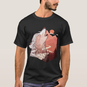 ハウリングウルフのベクトルイラストレーション風景 Tシャツ