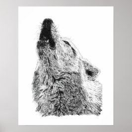ハウリングウルフのポワンティリスム野生動物肖像画デザイン ポスター