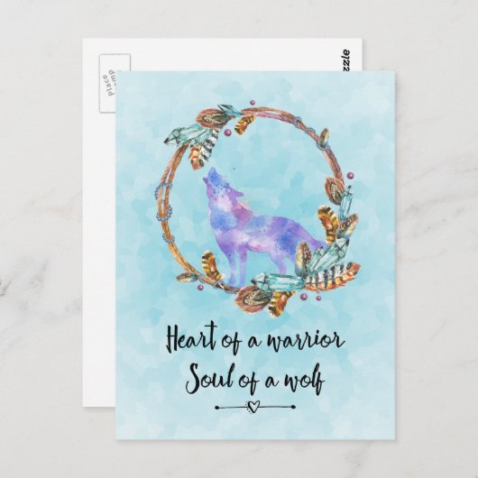 ハウリングウルフの水彩画を使用した引用文 ポストカード (正面/裏面)