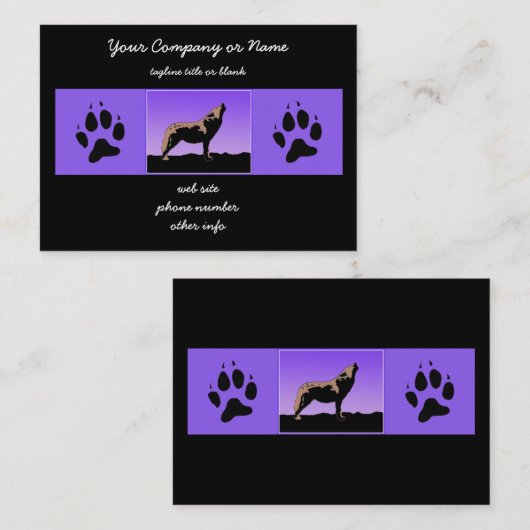 ハウリングウルフアットサンセットオリジナル野生生物アート 名刺 (正面/裏面)