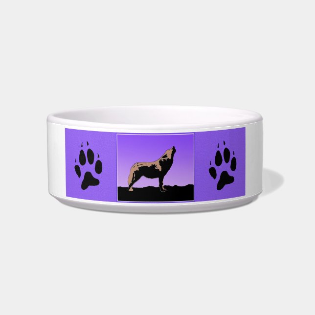 ハウリングウルフアットサンセット – オリジナルワイルドライフアート ボウル (右)