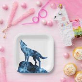 ハウリングウルフブルー輝く煙のシルエット ペーパープレート (パーティー)