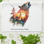 ハウリングウルフ二重露出サンセットパーソナライズされた キッチンタオル (折り畳み)