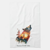ハウリングウルフ二重露出サンセットパーソナライズされた キッチンタオル (縦)