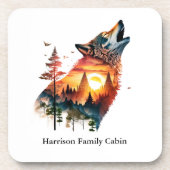 ハウリングウルフ二重露出サンセットパーソナライズされた コースター (正面)